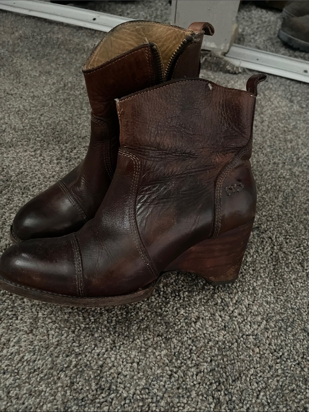 Bed Stu Dark Brown Leather Zip Ankle Booties